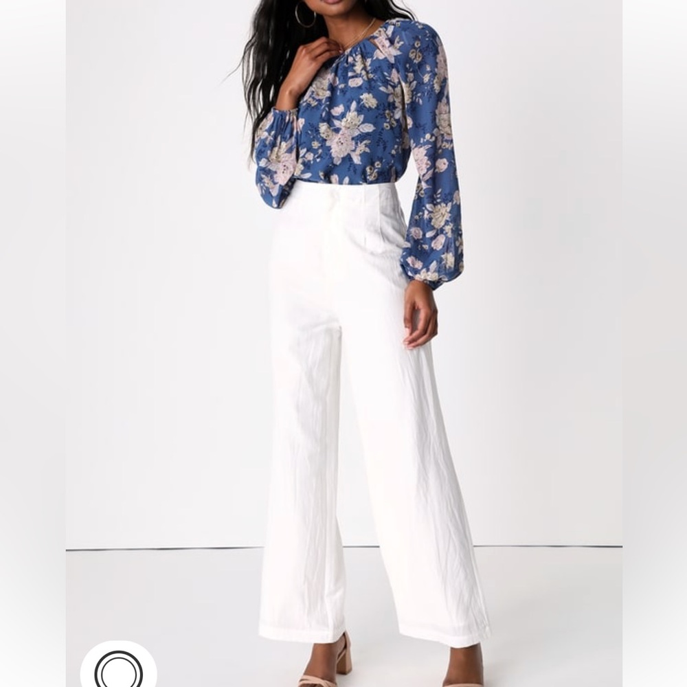 White High Rise Wide-Leg Trouser Pants